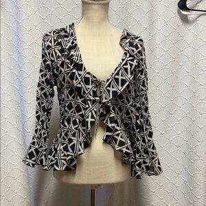 Sunny Taylor size medium petite and White Geometric Ruffle Blouse sheer